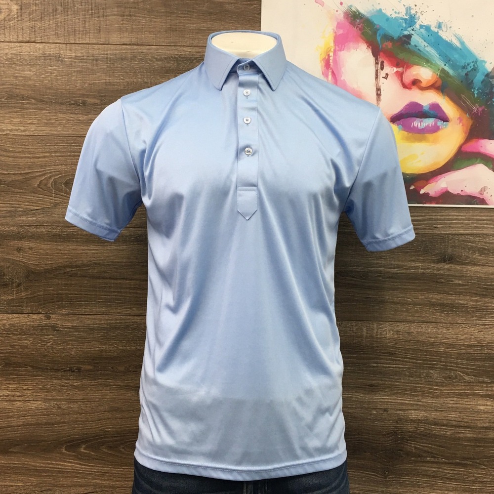 Collars & Co Mens Large Light Blue Dress Collar Polo Shirt 100% Polyester